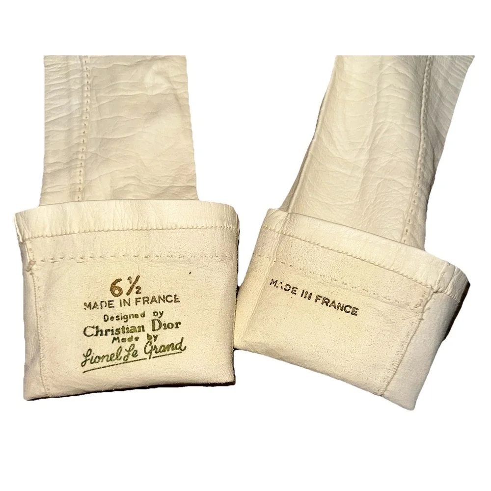 Vintage 1950's Christian Dior Lionel Le Grande Ivory Gauntlet Gloves Leather 6.5